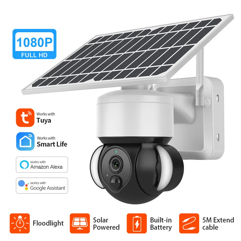 2022 solar battery powered  Tuya GSM SIM Card 3MP Waterproof Outdoor PTZ Wifi CCTV 4G Camera