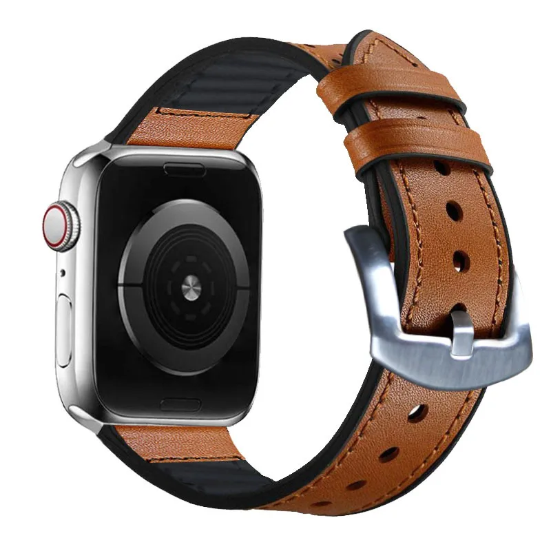 2021 silicone strap with Genuine leather  38mm40mm42mm44mm sofa comfortable to wear unique classic new design apple watch band