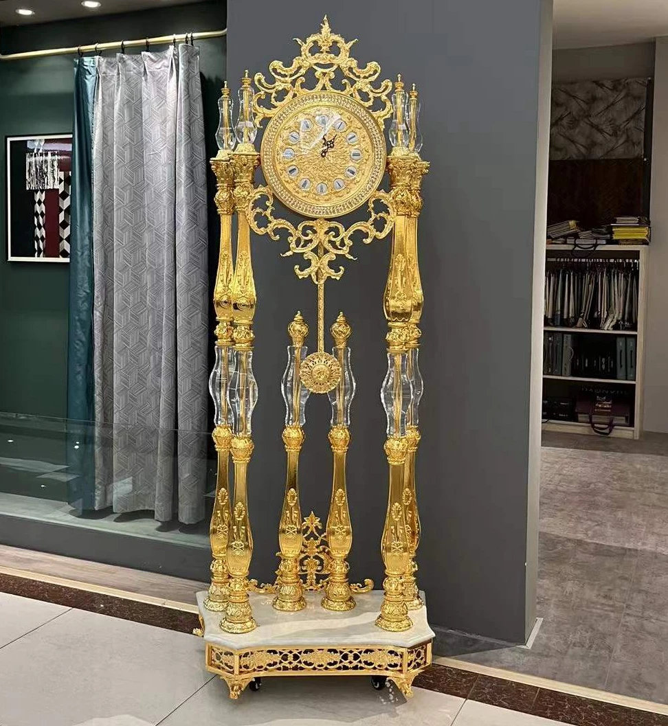 Antique Luxury Design Golden Copper Floor Clock High Quality Grandfather Clock Standing Clock