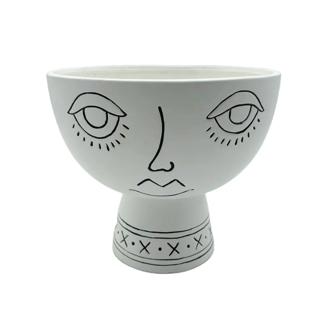 Ceramic human face planter ceramic flower pot white design