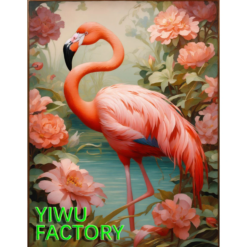 Modern Abstract DIY Diamond Painting Picture Red Flamingo Round Diamond Painting Animals Crystals Diamond Art Painting Kit