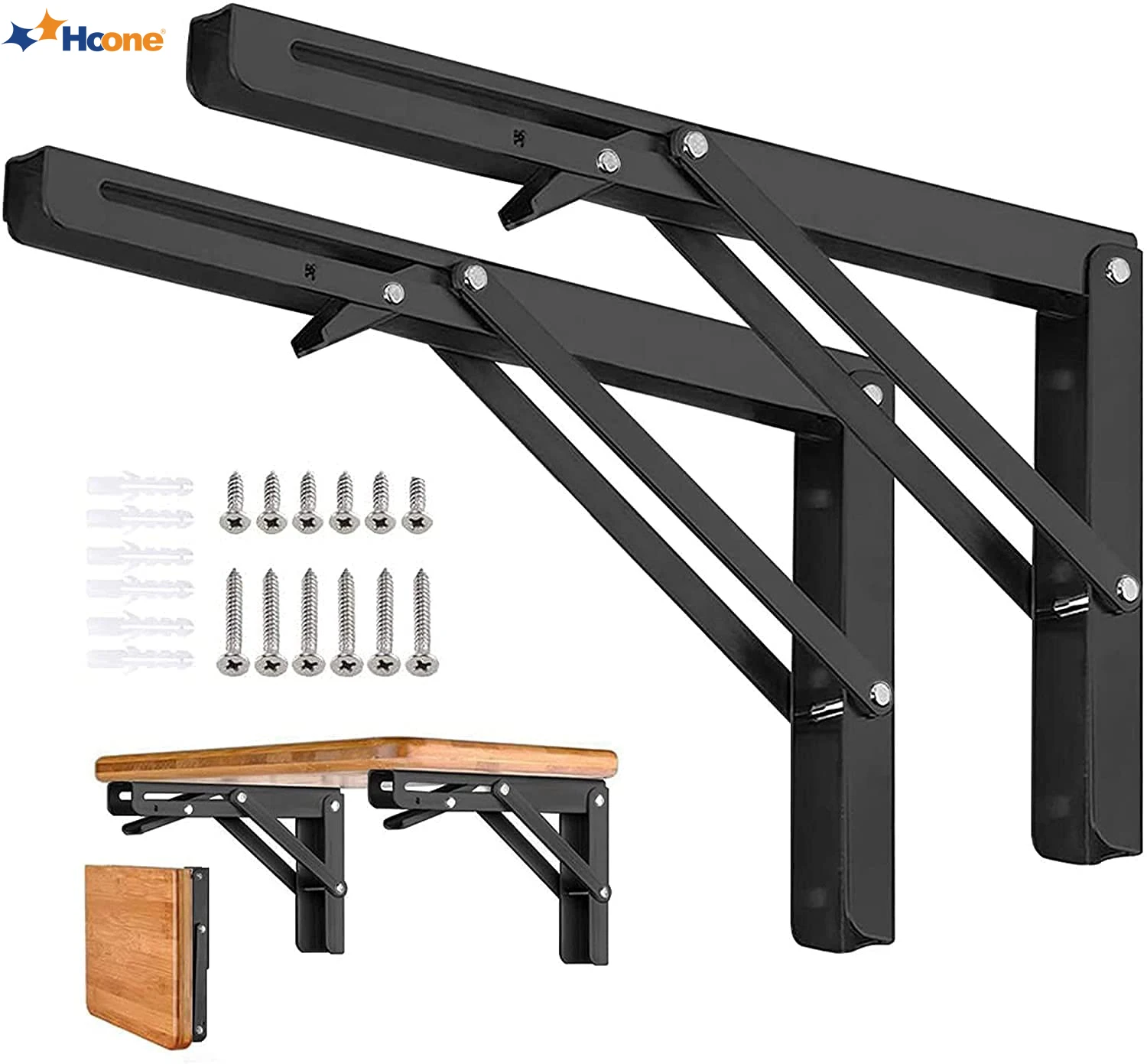 Hoone 90 Degree Heavy Duty Table Bench Support Stainless Steel L Corner Bracket Wall Mounting Folding Shelf Brackets