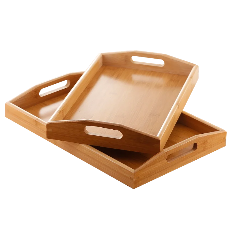 Decorative  Rectangular Wood Breakfast Dinner Food Couch Party Platters Natural Bamboo Serving Tray for Kitchen Eating Snacks