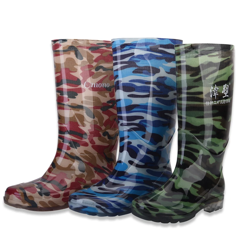 Colorful Waterproof Long Rain Boots Outdoor Industrial PVC High Tube Rain Boots Safety PVC Camouflage Rain Boots