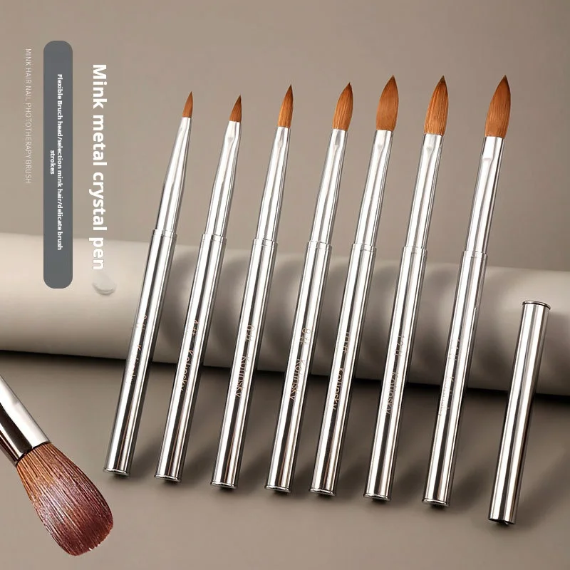 USA Hot Sale 100% Pure Kolinsky Hair Nail Brush Custom LOGO Acrylic Crimped Round Nail Paint Brush Manicure Powder Size 2-14