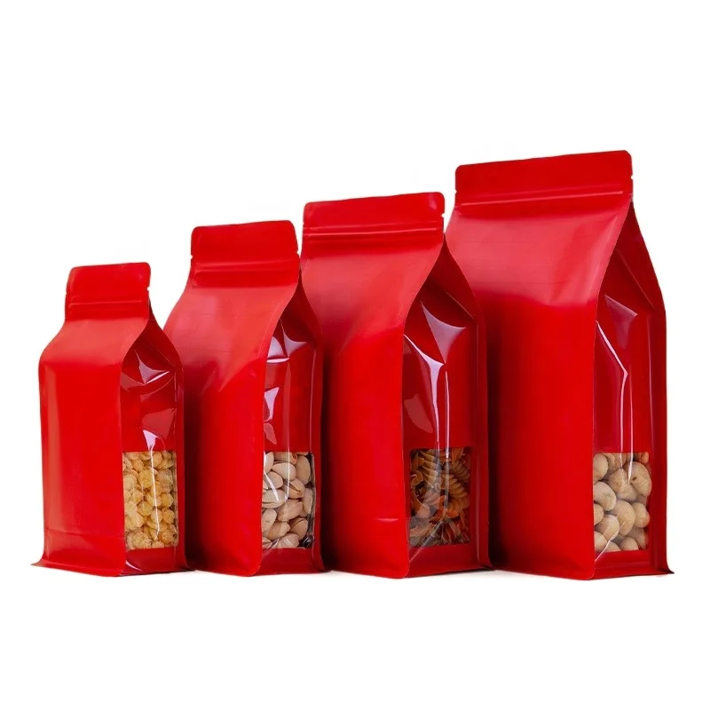 Eight-Side Self-Standing Aluminum Foil Pouch with Clear Window Zipper Top Moisture-Proof Sandwich Sugar Noodle Milk Packaging