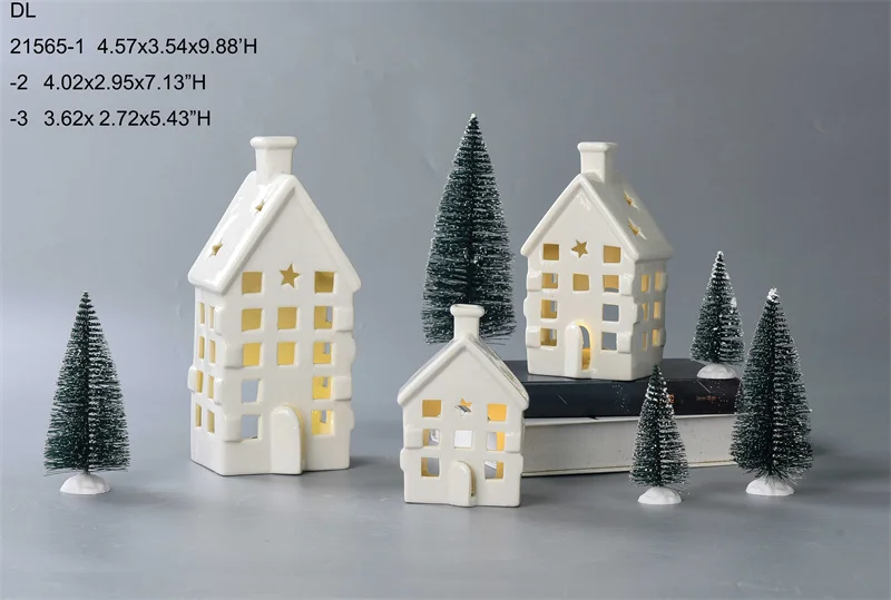 BESTCERA Christmas Decoration Porcelain Lighted Ceramic Christmas House With Led For Home Decor