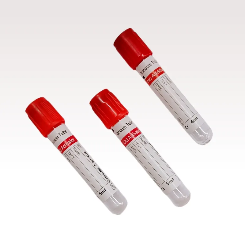 Medical Hospital Red Top Test Tubes with No Additive Blood Sample Collection