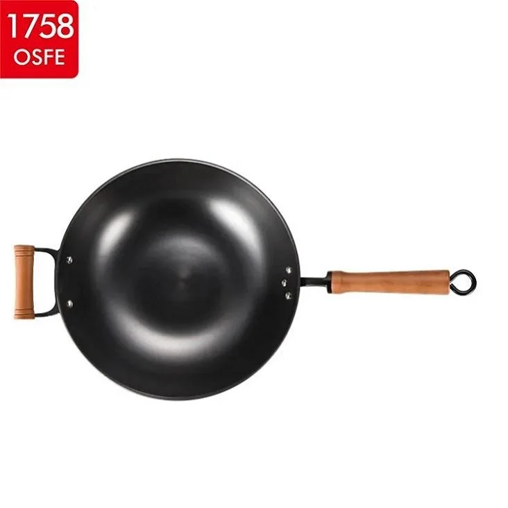 Fashion Design Professional Round Bottom Cast Iron Nonstick Chinese Wok For Home Kitchen Restaurant Cooking