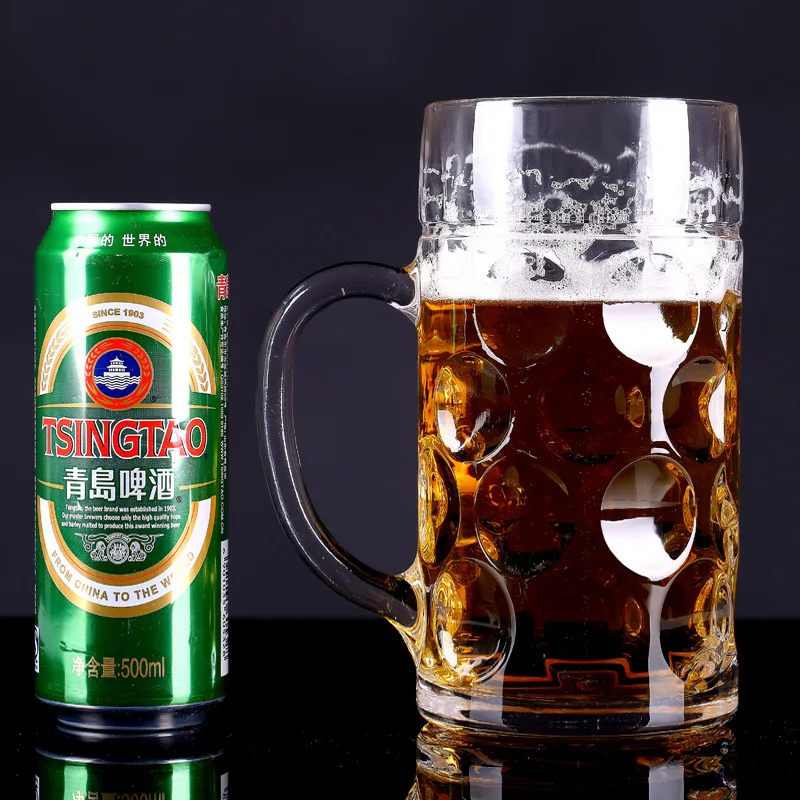 Extra-large 1 liter handle glass draft beer cup Large German beer mug Oktoberfest cup