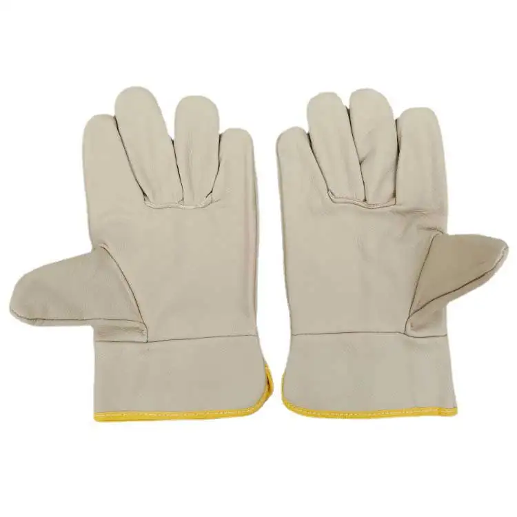 High quality light color wear resistant welding gloves heat insulation top layer cowhide leather driver gloves
