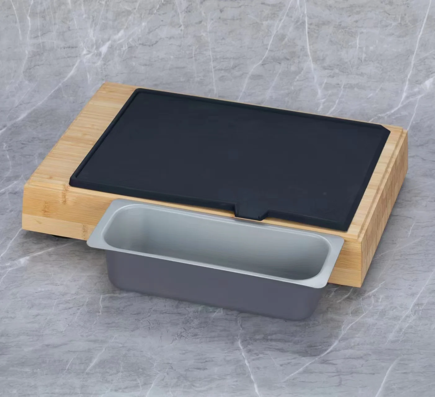 New Design Bamboo Chopping Board With Magnet Cutting Board With Knife Magnets & Steel tray For Kitchen Easy Preparation