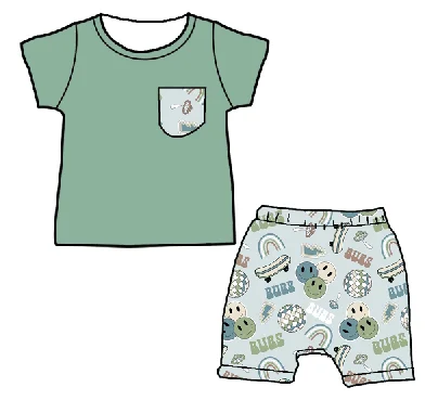 Zs16 smile bubs  print boys summer clothing sets