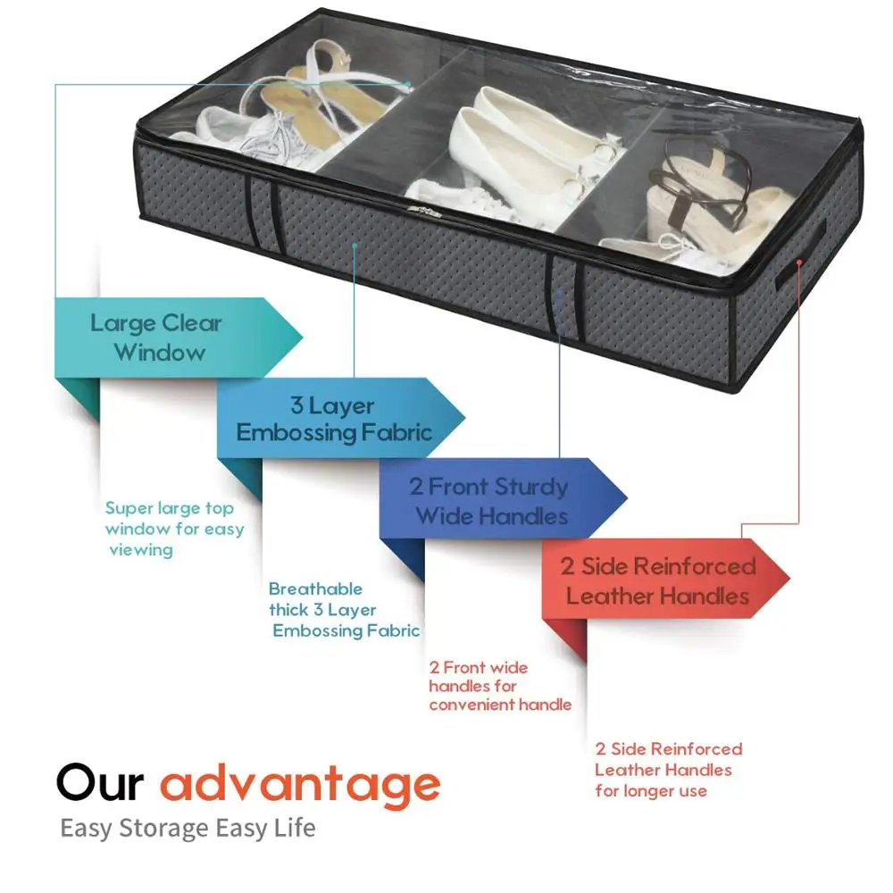 Foldable Underbed Clothing Organizers Quilt Clothes Zipper Clear Windows underbed Storage bag