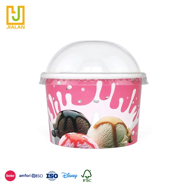 Factory Price 100 % Biodegradable Packaging Disposable Eco Friendly Ice Cream Paper Cups with Lid Spoon