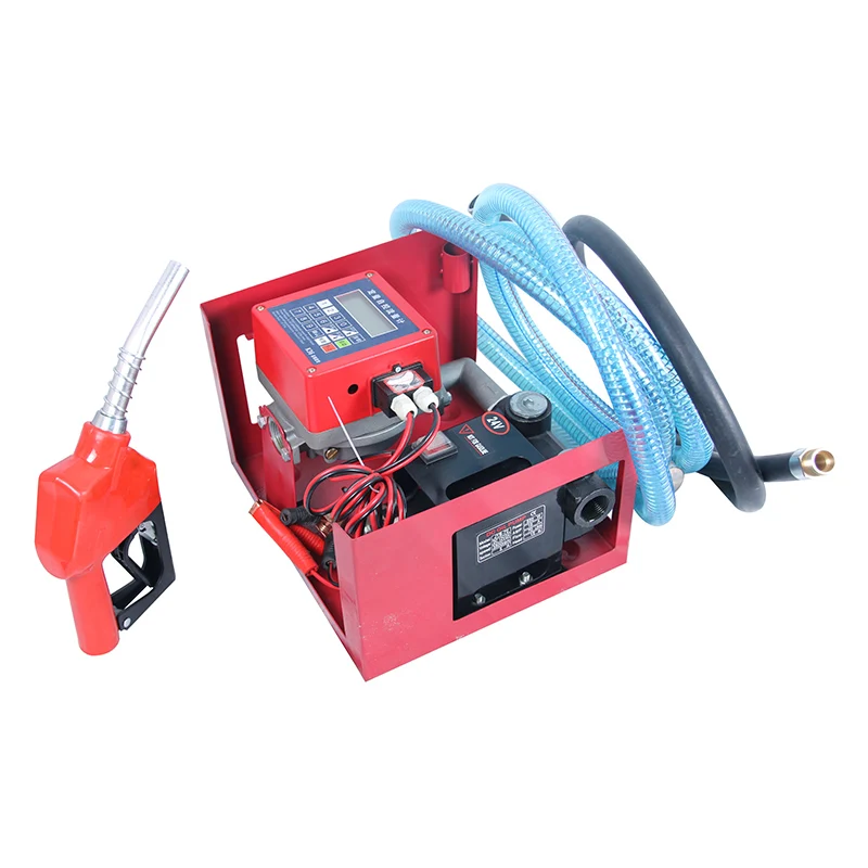 12v portable diesel kerosene fuel pump assy with flow meter nozzle hoses for private car petrol station