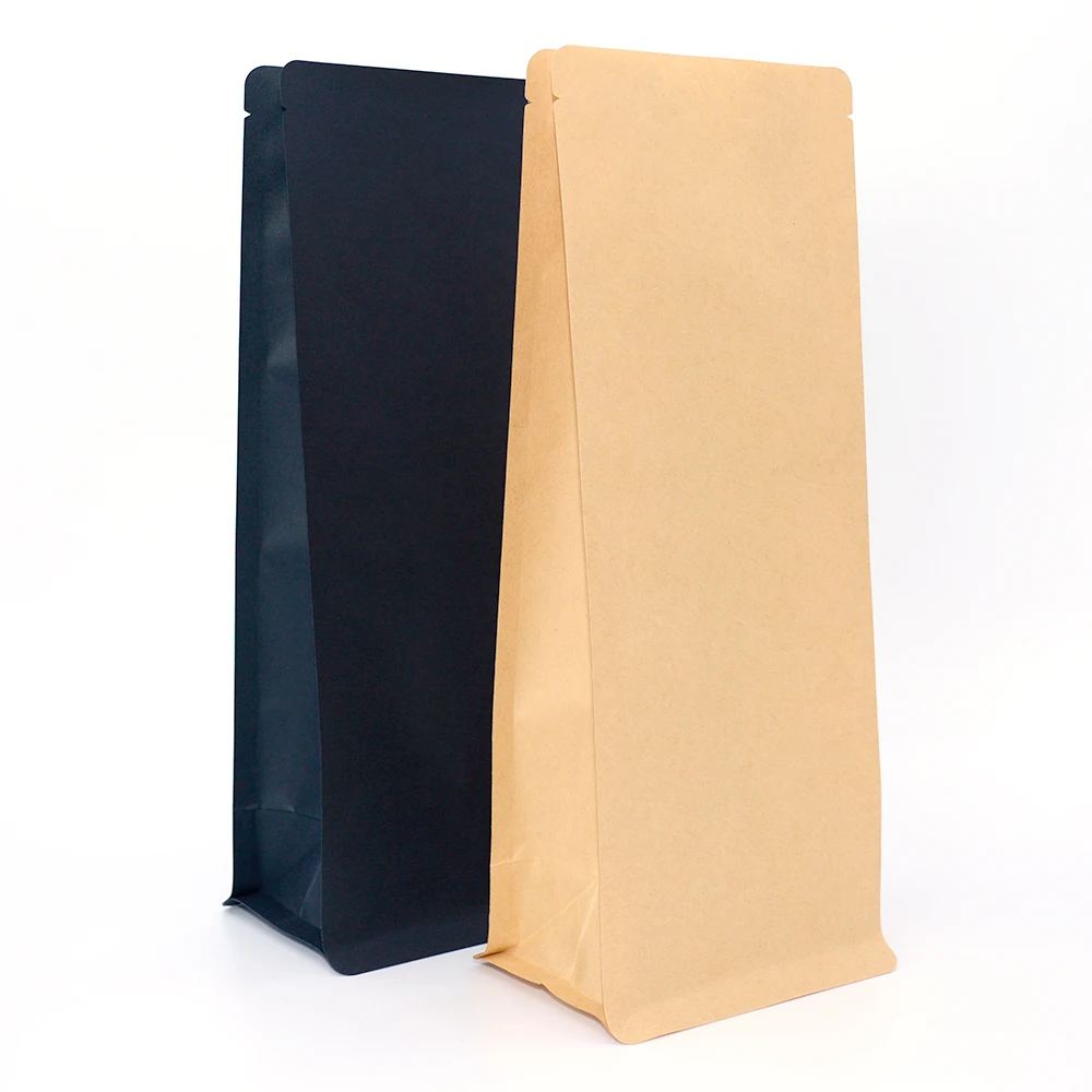 Custom Flat Bottom Paper Pouch Bag Blank Resealable Kraft Block Bottom Plastic Bags For Packaging