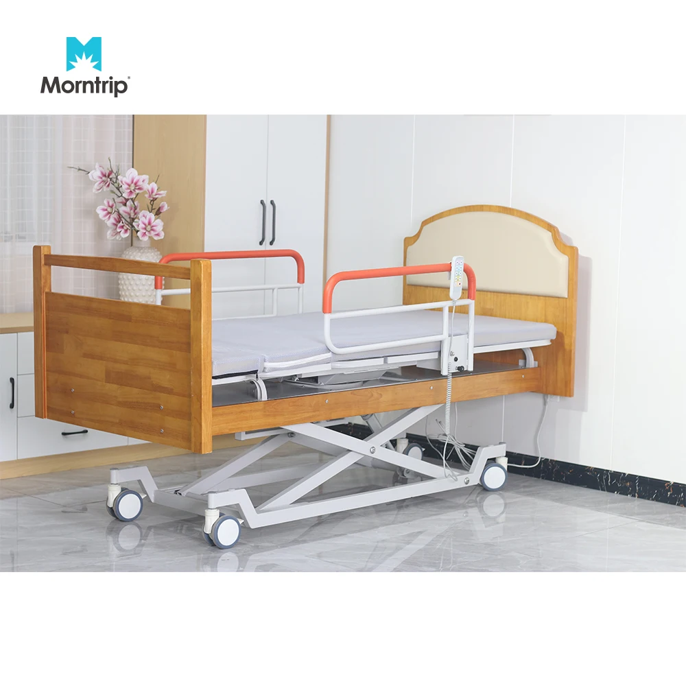 Household Fowlers Bed Style Solid Wood Multi Function Back Lift Remote Control Patient Care Rotating Bed for Long-term Nursing