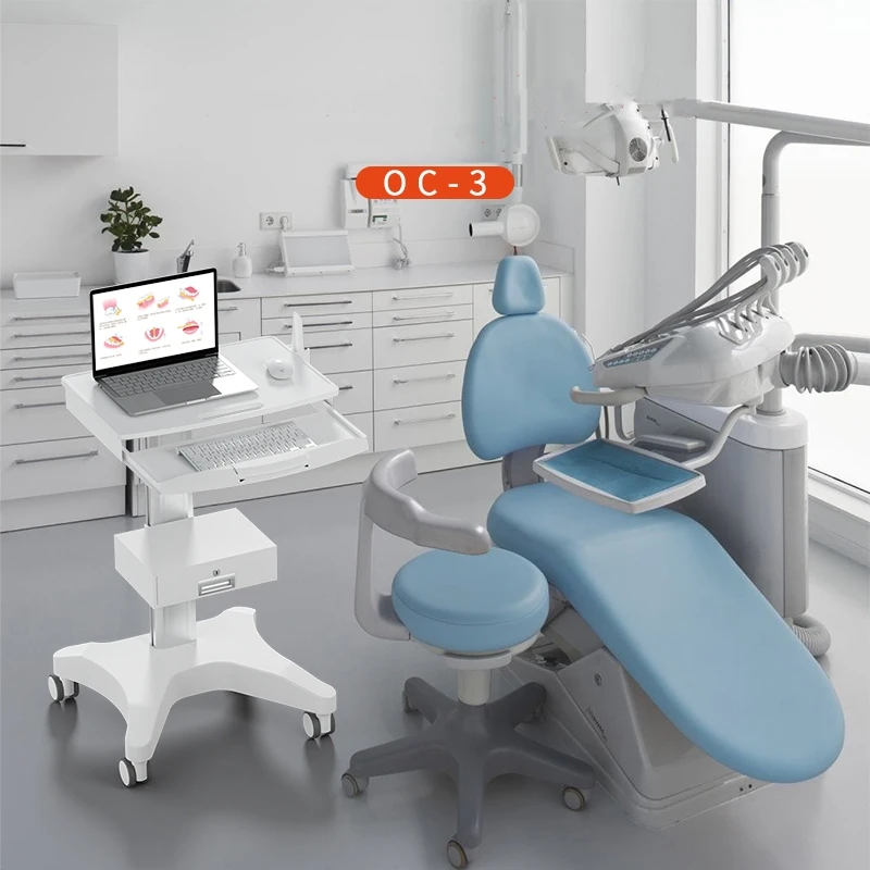 Dental Cart with Oral Scanner Instrument Shelf Laptop Use with Keyboard Medical Trolley for Dental Clinic