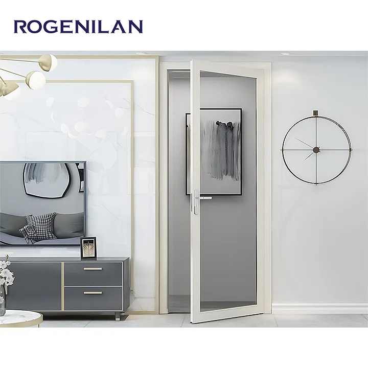 Foshan Cheap smoked glass interior doors white aluminum frame bathroom doors hotel interior french double swing door