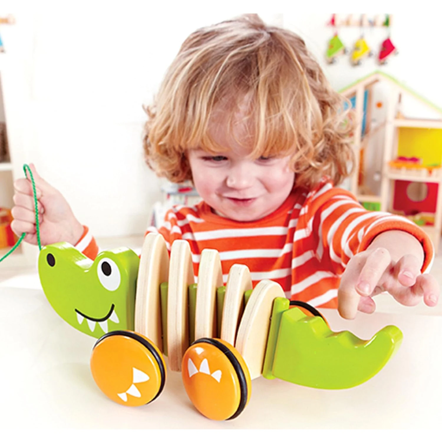 Walk-A-Long Croc Toddler Wooden Pull Along Toy Toddlers 1-3 Pull String Toy Toddler Push for Walking Pull Along Car Toys