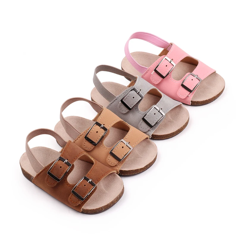 Summer baby wood bottom slippers with elastic back baby sandals hard soled non-slip toddler shoes