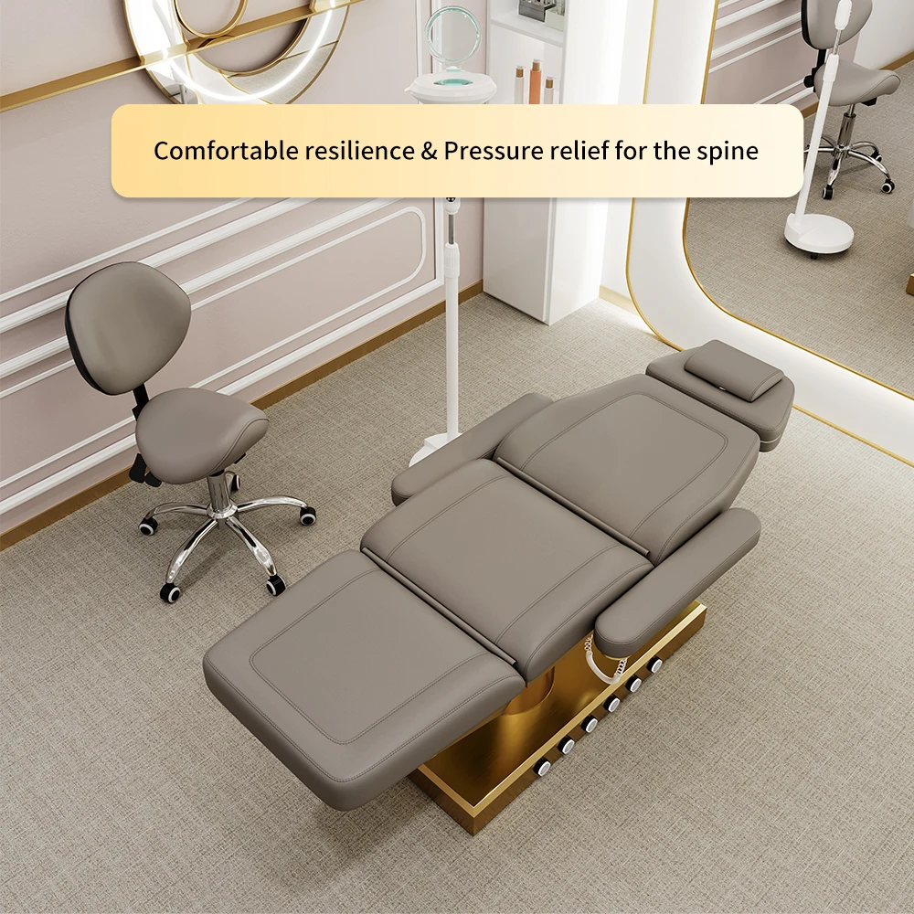 SONKLY Deluxe 3 Motor Stainless Steel Gold Coloured Base with Foot Control Beauty Bed Massage Table Treatment Bed