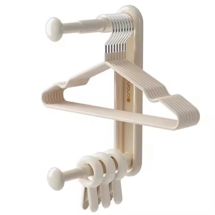 Multifunctional Plastic Household Telescopic Clothing Storage Rack Free Punched Balcony Finishing Hanger Storage Accessories