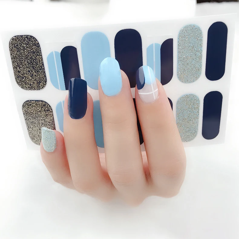 14Tips/Sheet Gradient Marble Nail Art Stickers Watermark Decals Ink Black Full Cover Wraps Design Nail Decoration Manicure