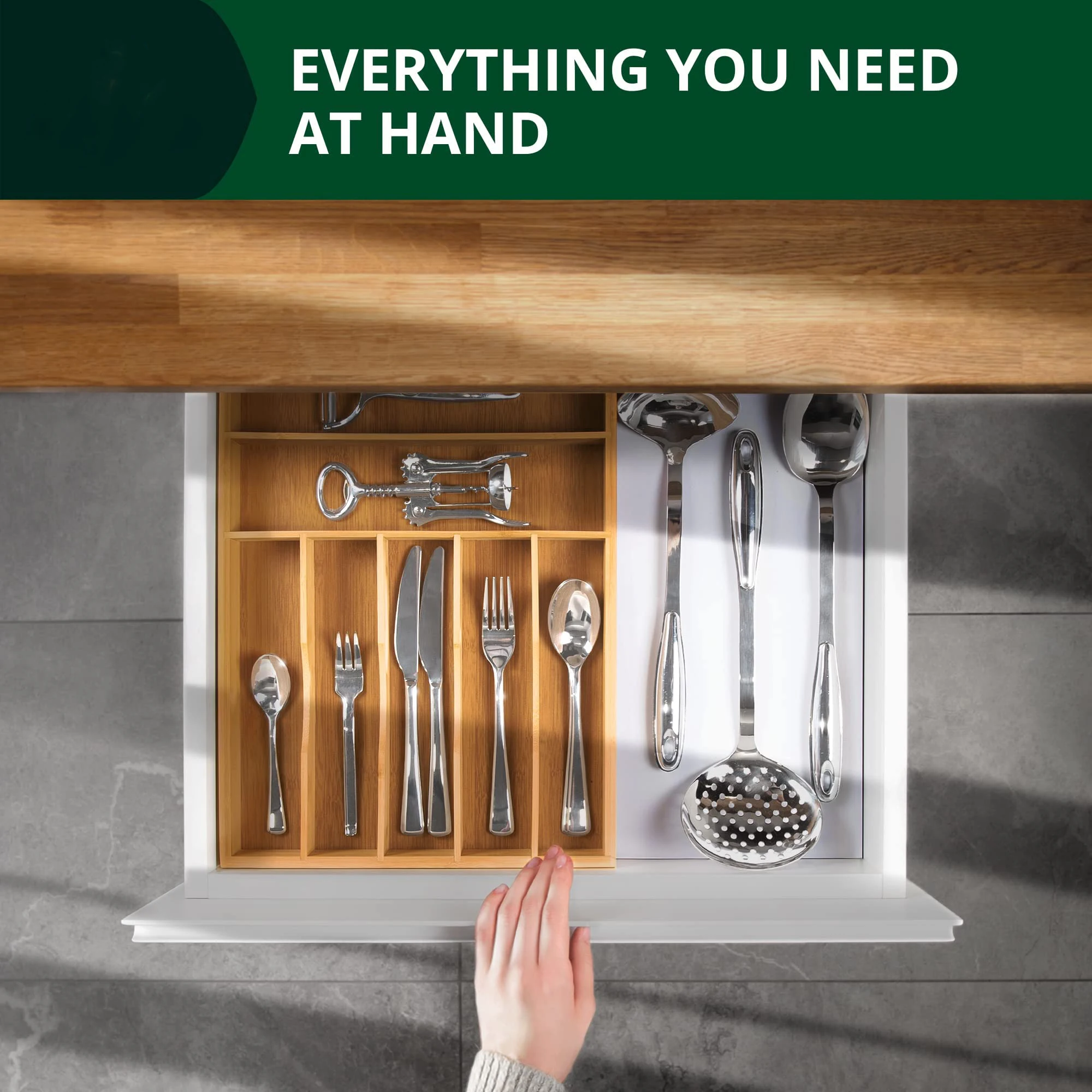 Wood Tray Organizer Bamboo Kitchen Drawer Organizer Silverware Utensil Holder Cutlery Tray  Utensil Storage Cabinet Organizers