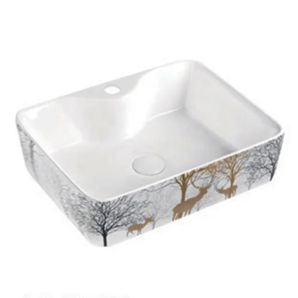 Artistic european excellent quality bathroom sink bowl oval reindeer pattern porcelain ceramic wash basins black