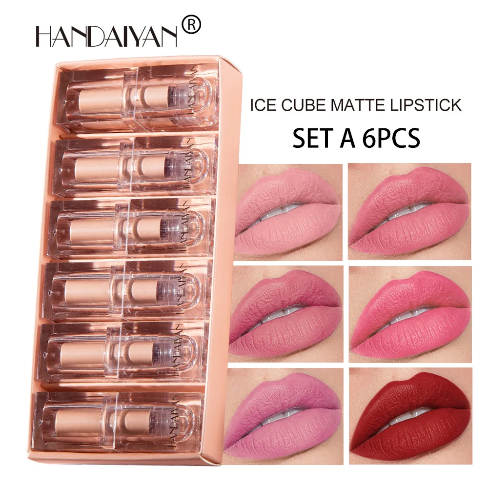 HANDAIYAN Little Ice Cubes Lip Stick Vegan Organic Non-Stick Cup Lasting Waterproof Nude Pink Matte Lipstick Set