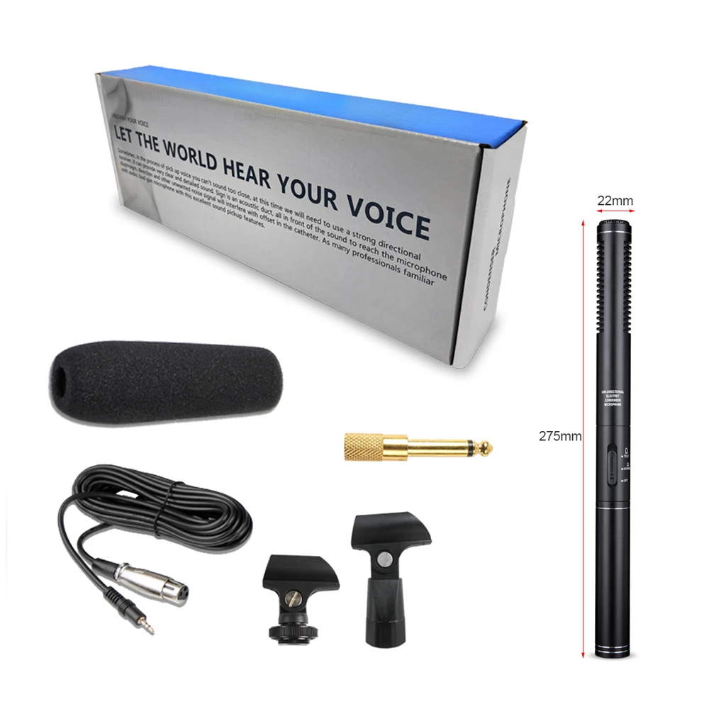 SUM-MG2 Shotgun Microphone with Sponge Cover Interview Microphone for DSLR Camera Camcorder Effective Range