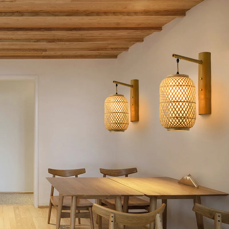 Woven Rattan Wall Light Natural Weaving Bamboo Wall Lamp For Restaurant Hotel