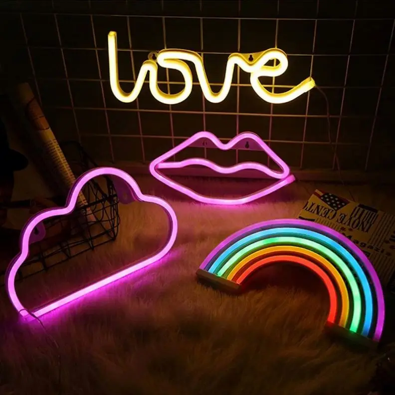 LED Neon Light Rainbow Wall Art Sign Lights Hello Bedroom Decoration Hanging Neon Lamp Home Party Holiday Decor Xmas Gift