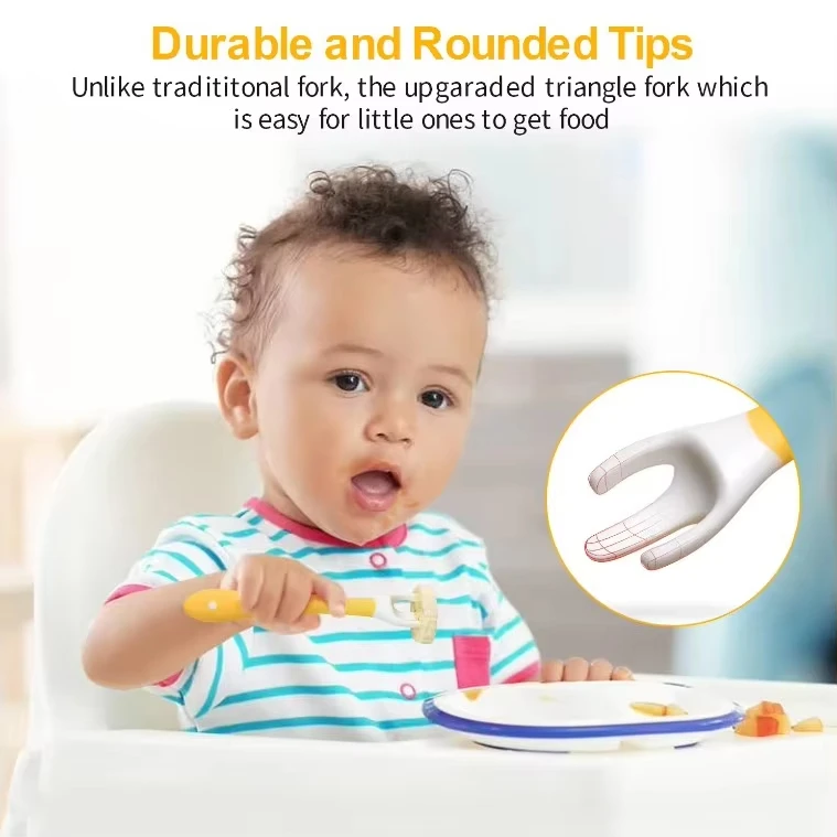 NCVI Non-Toxic Soft Feeding Fork Baby Silicone Baby and Toddler Feeding Spoon and Fork Set