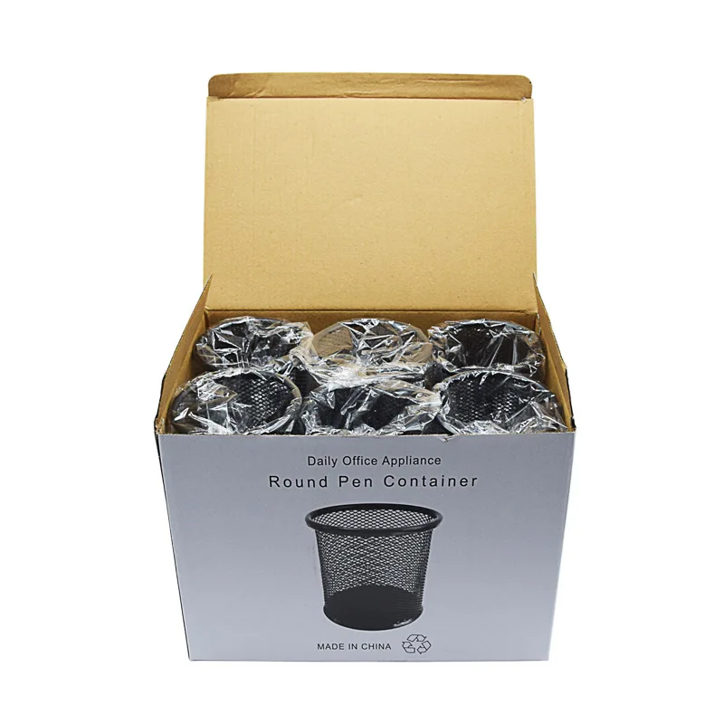 Factory Wholesale Black Desk Office Pen Organizer Clip Holder Round Table Metal Wire Mesh Pencil Cup Pen Holder