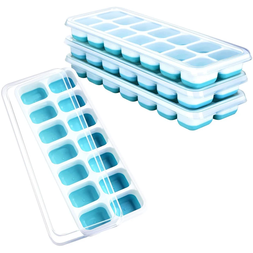 Easy Release Ice Cube Trays Mold with Lids- BPA Free Silicone Ice Cube Makers