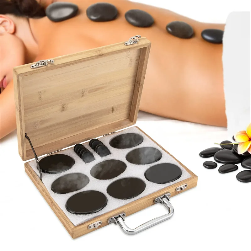 2024 Massage Stones For Body Hot Stone Massage Set With Heater 16 Pcs Health Energy Spa Lava Basalt Round Massage Tool Stones