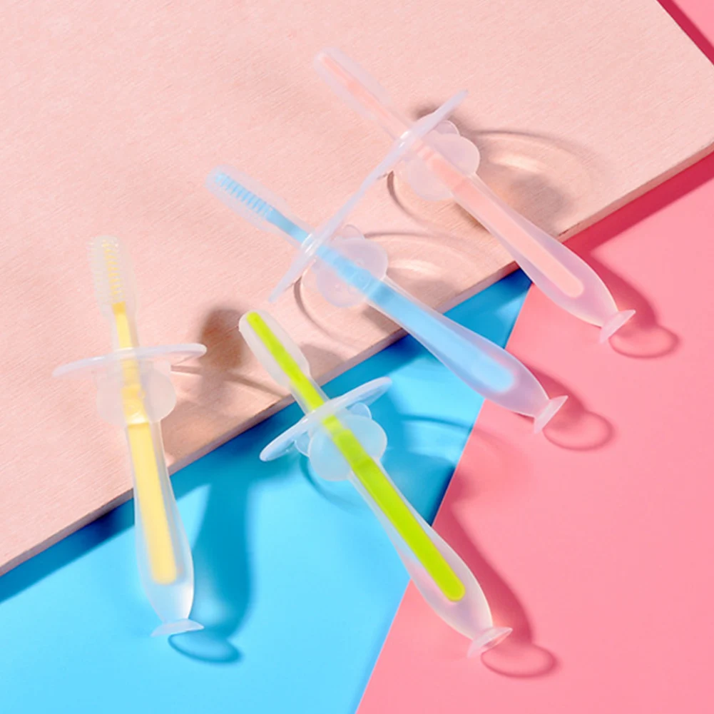 
BPA free baby toothbrush silicone for children with standing suction 