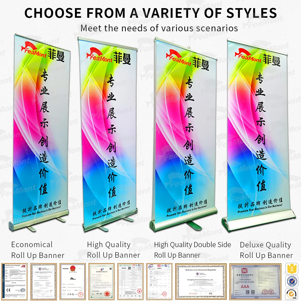 FEAMONT Aluminum retractable roll up banner stand printing 80*200cm pull up banner large size banner stand