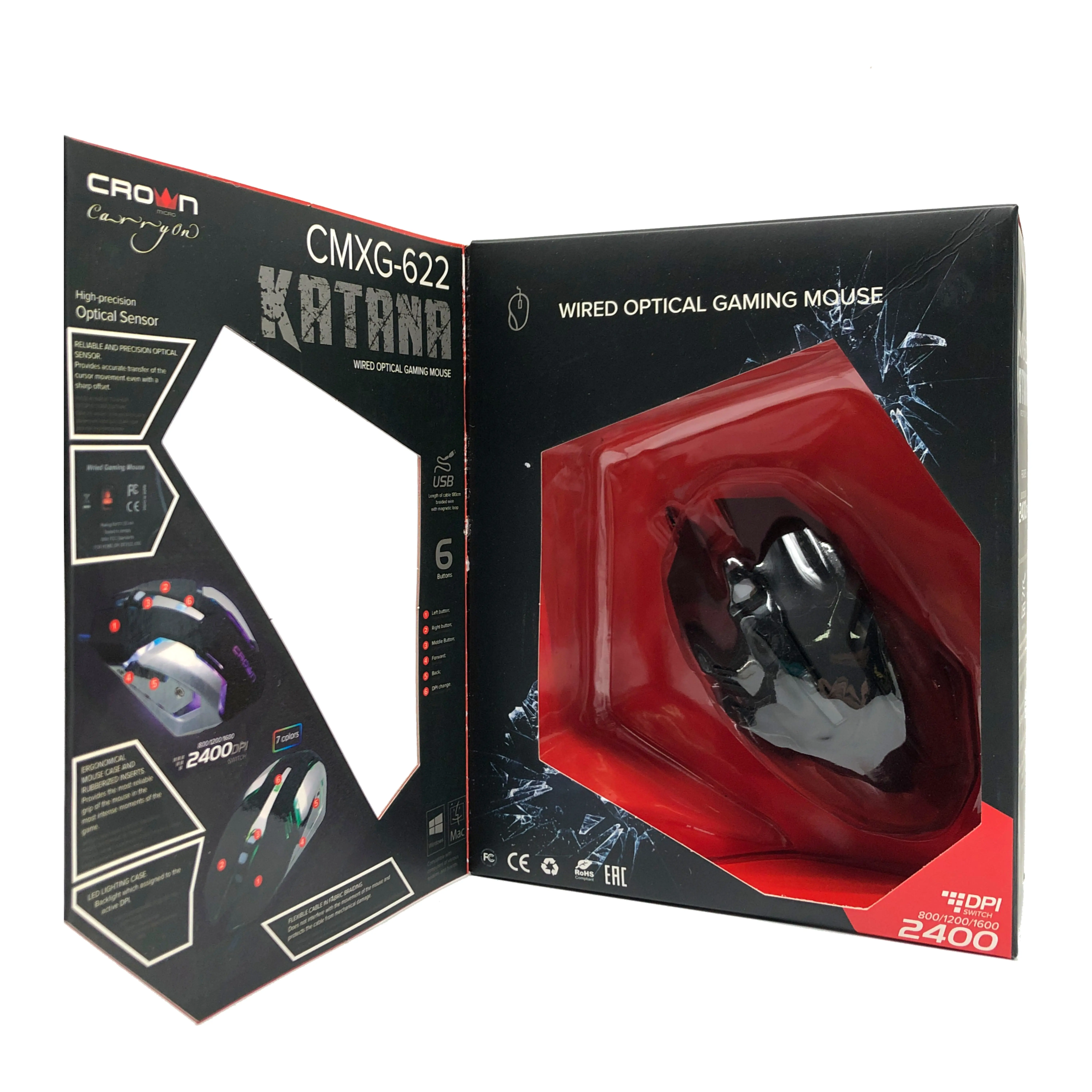 Crown Micro 7d ergonomic optical mechanical rgb wired mouse gaming mouse CMXG-622