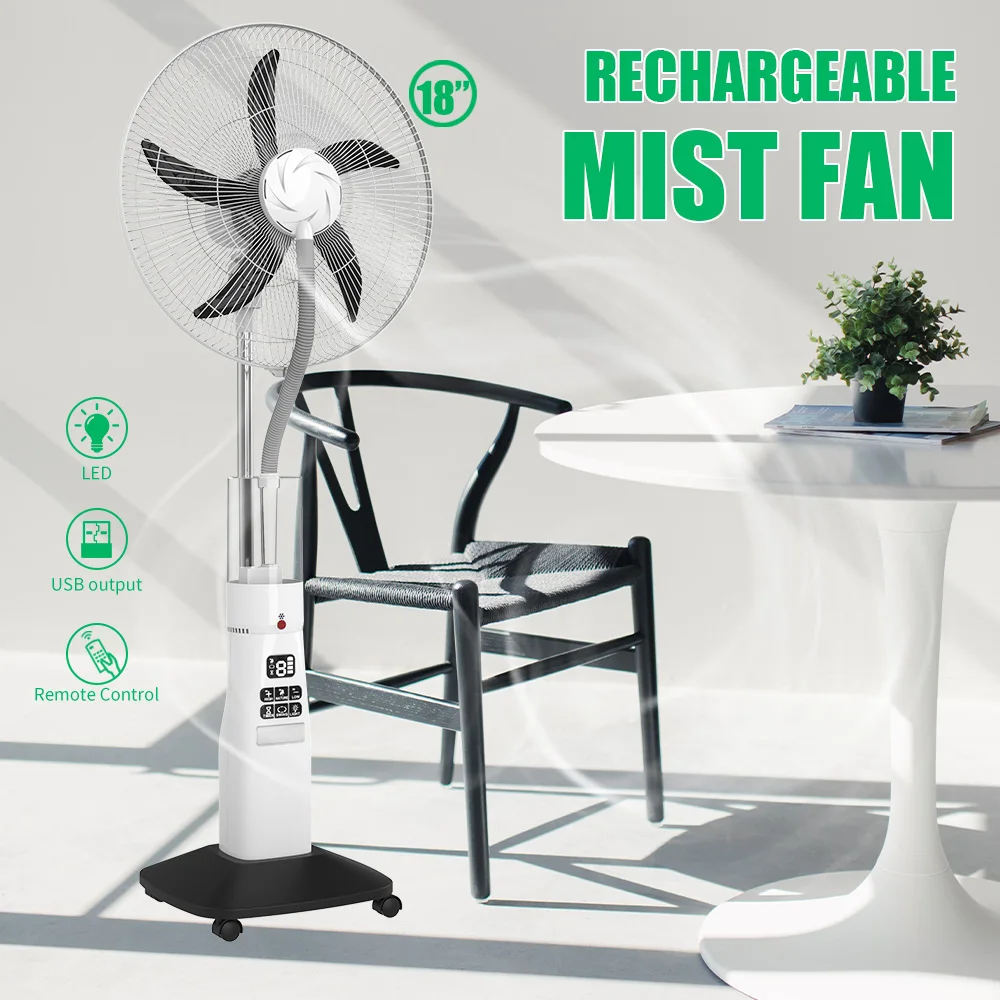 18 Inch AC/DC Emergency Mist Fan 4.5Ah With 9 Wind Speeds USB Remote Standing Rechargeable Stand Fan