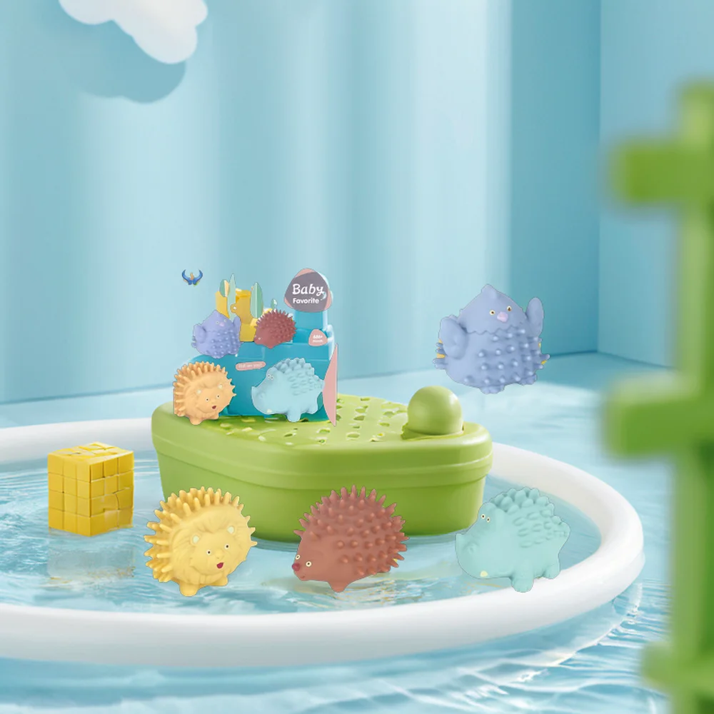 Early Education Silicone Teeth Animal Bath Toy Soft Glue Building Block for Infant Teething Sorting Nesting & Stacking Toys