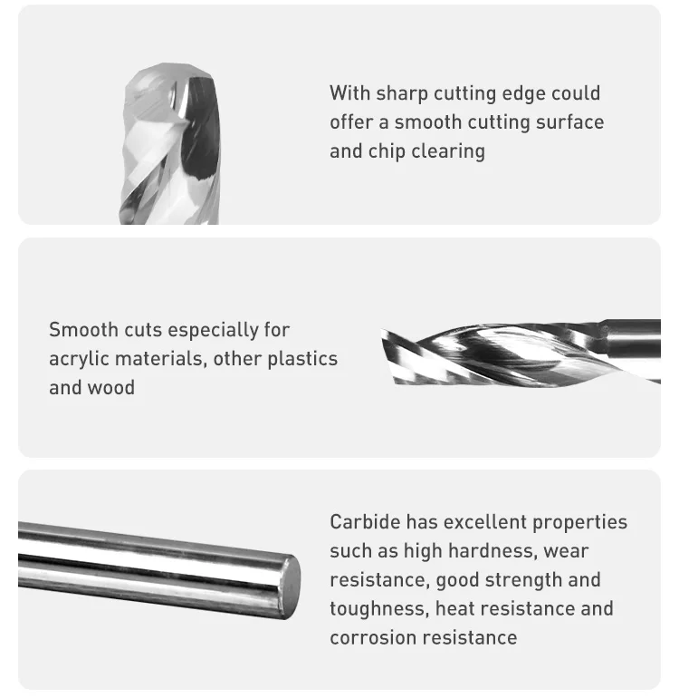 8mm Upcut Spiral Bit CNC Router Bits Supplier Spiral Carbide Milling Cutter For Acrylic End Mill