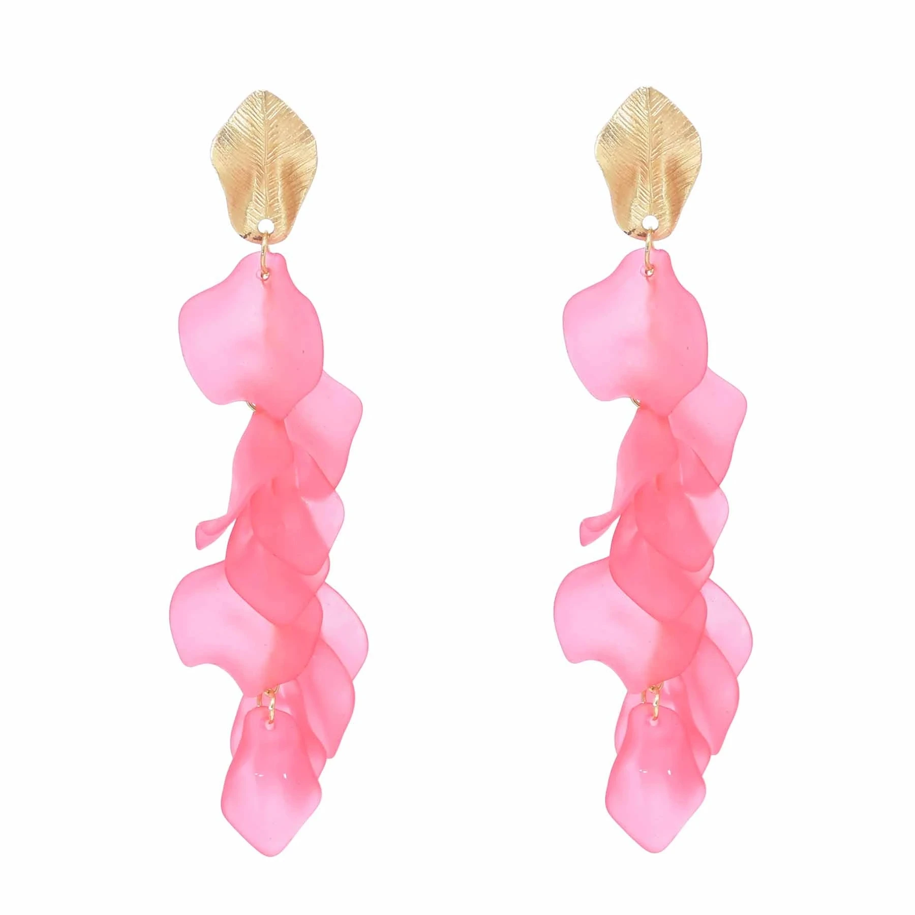 Fashion Gold Leaf Purple Blue Pink Orange Acrylic Petals Flower Earrings Dangle Earrings For Women Party Gift Accessories