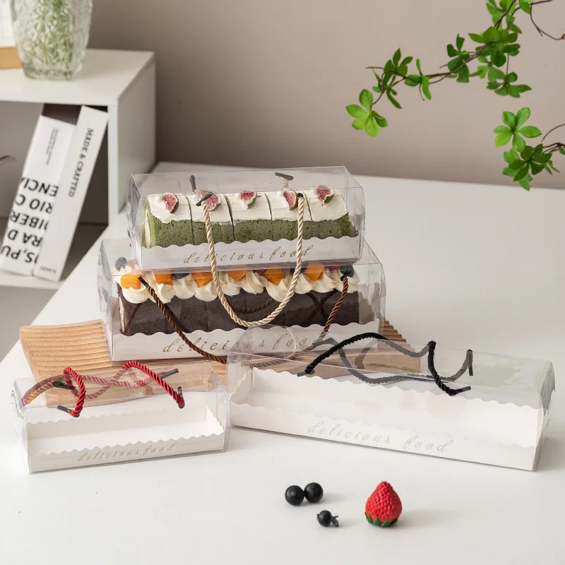 Plastic Portable cake Swiss roll packing box Transparent clear long cake box