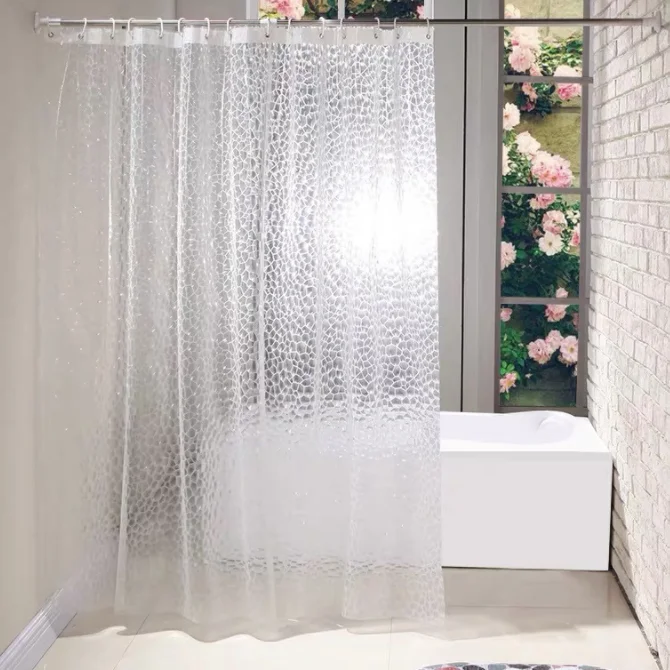Heavy Duty EVA Shower Curtain Liner with Magnets Waterproof 3D Water Cube Clear Bathroom Shower Curtains 12 Hooks Clear Bubble