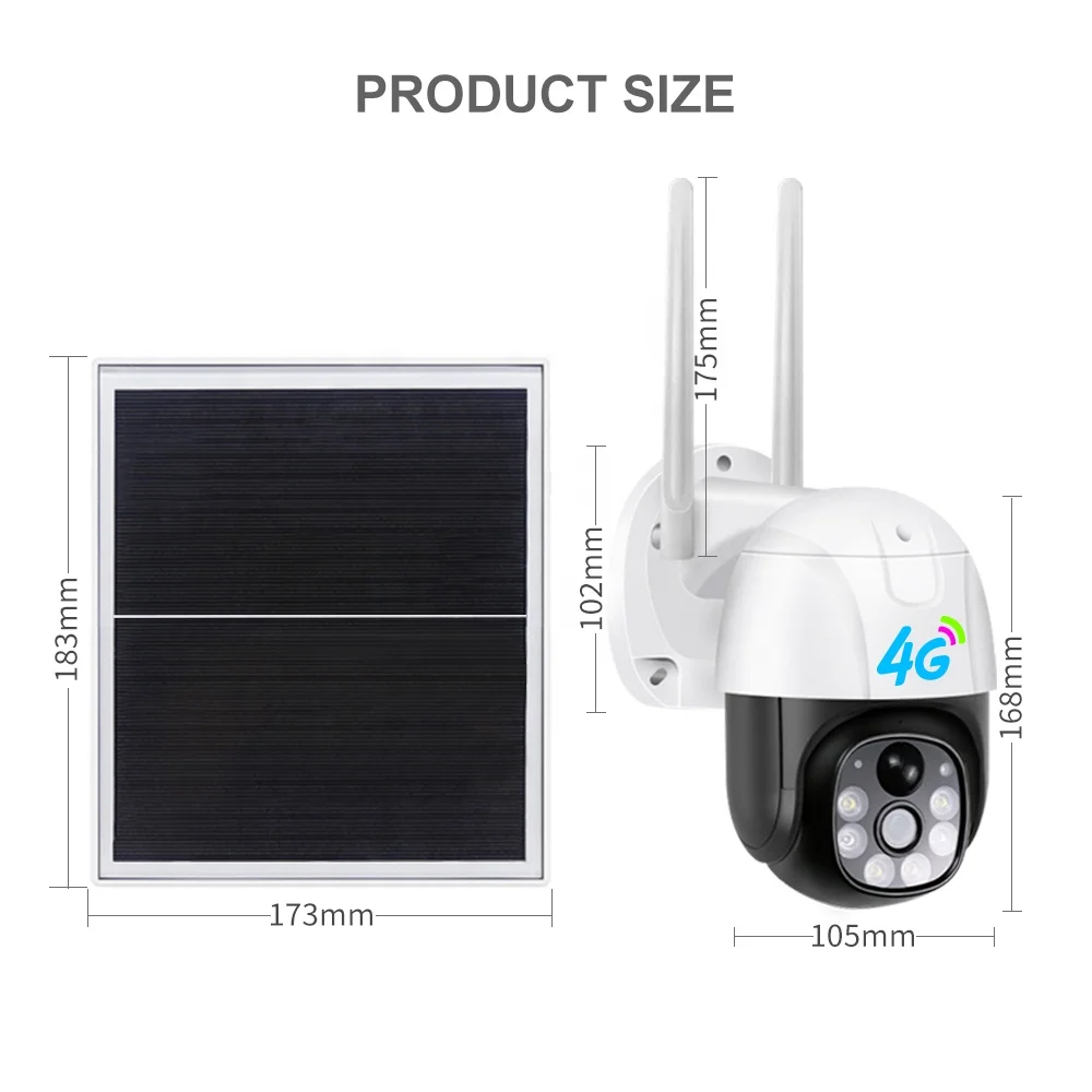 Outdoor PTZ Camera Built-in Alarm IP65 Waterproof Two-Way Intercom Night Vision 1080P WiFi 4G Solar Security Camera