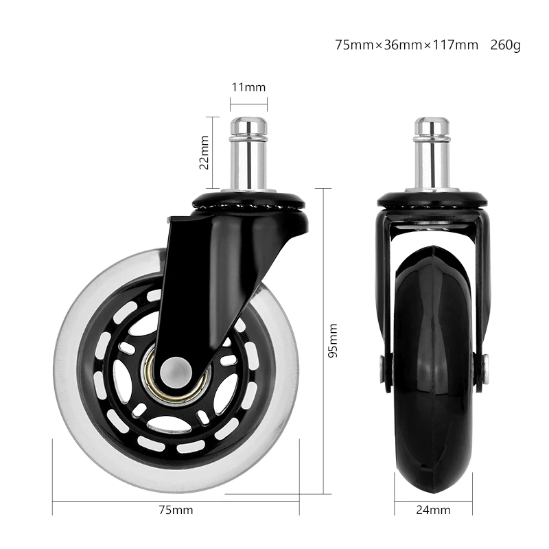 3 Inch Office Chair Caster Wheels Industrial Heavy Duty Furniture Transparent PU Caster Wheels Double Balls Swivel Castor